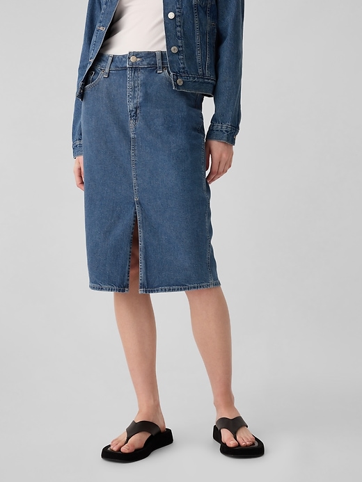 View large product image 2 of 11. Denim Midi Pencil Skirt