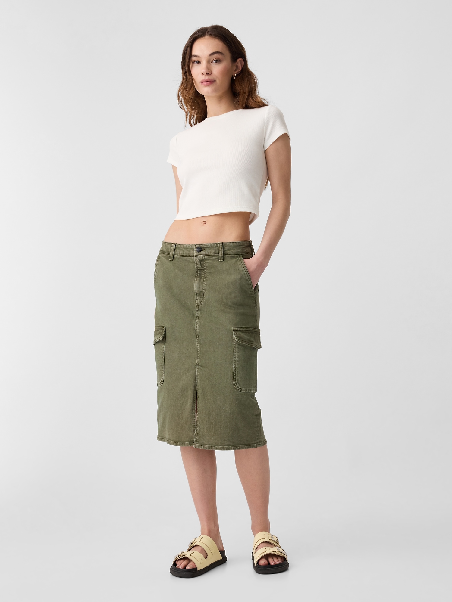 Denim Midi Cargo Pencil Skirt