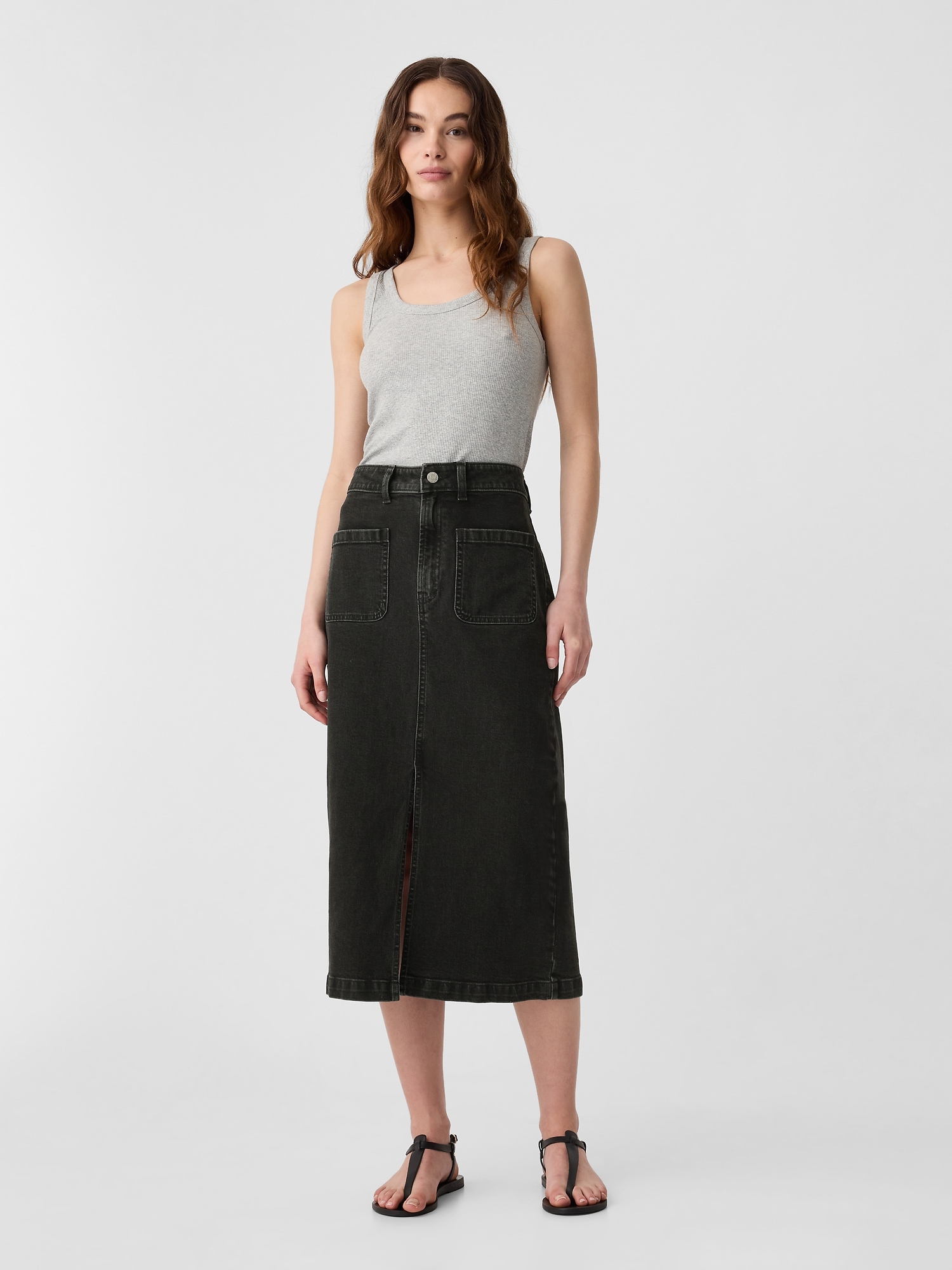 Denim Midi Pencil Skirt