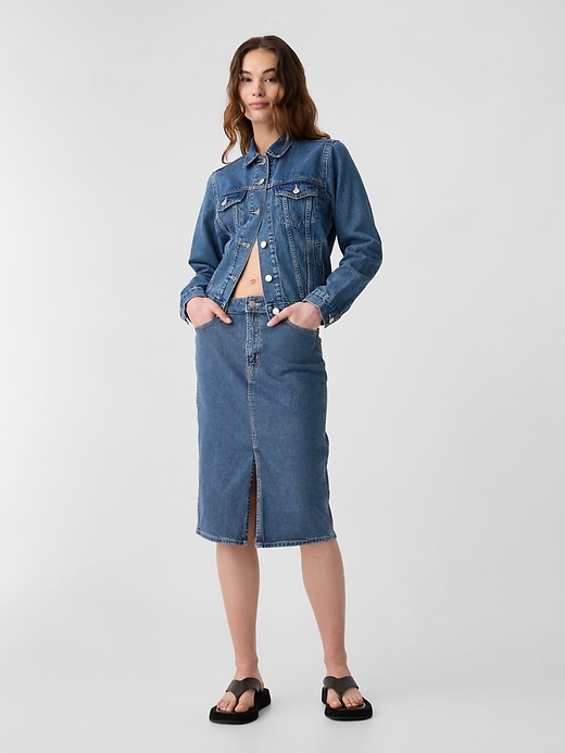 View large product image 1 of 11. Denim Midi Pencil Skirt