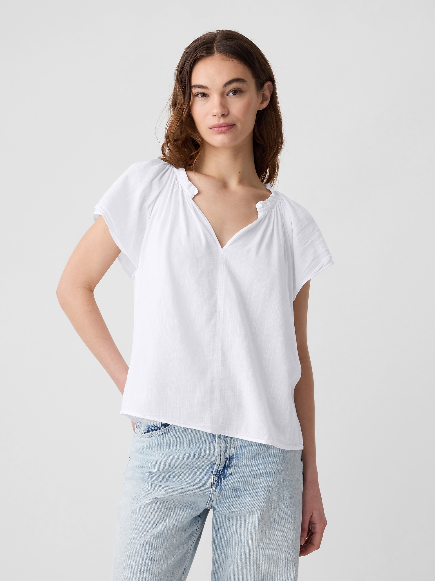 Splitneck Flutter Sleeve Top