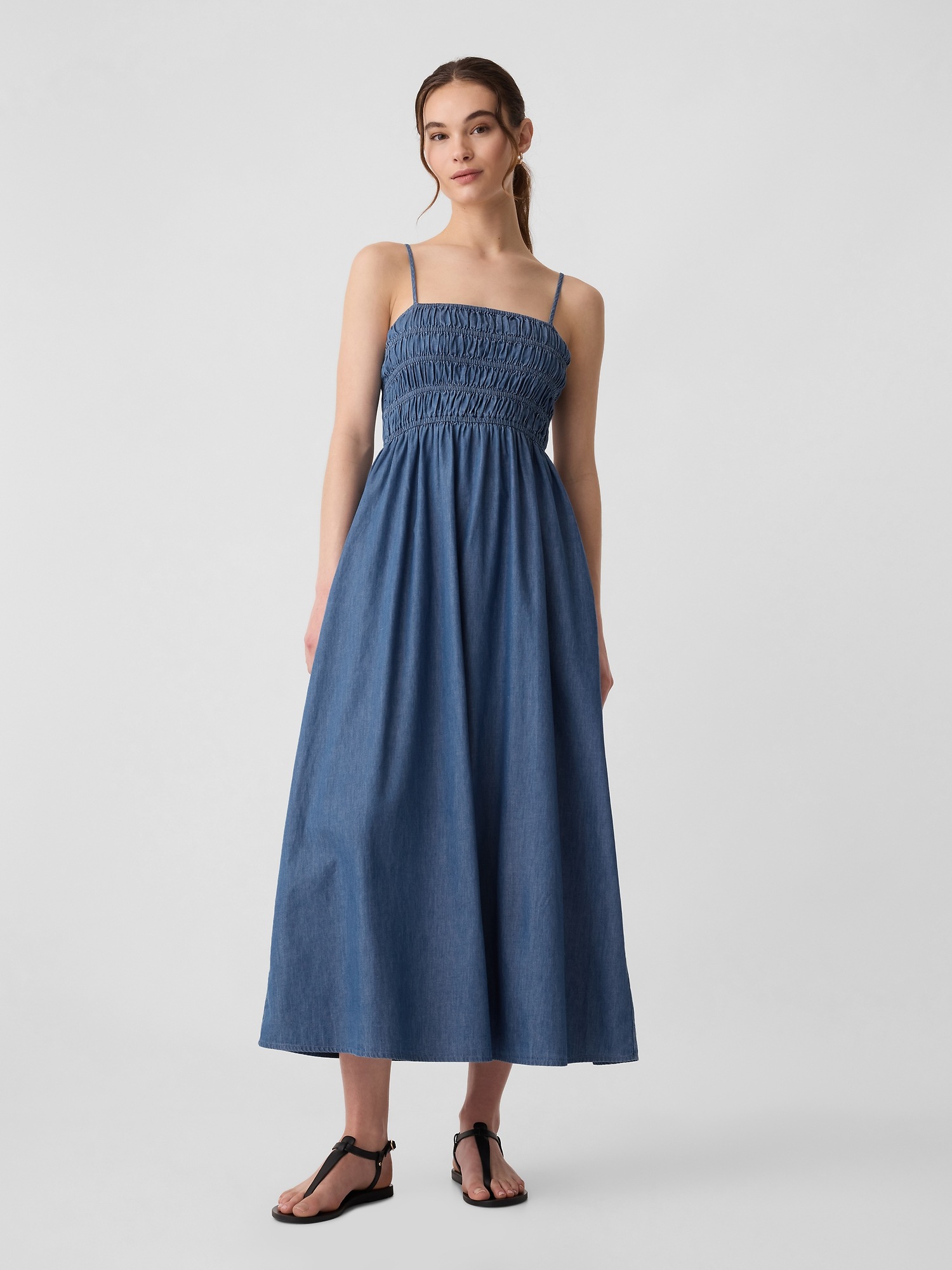 Denim Smocked Maxi Dress