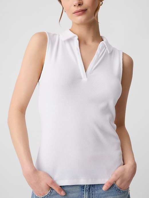Image number 4 showing, Ribbed Sleeveless Polo Shirt