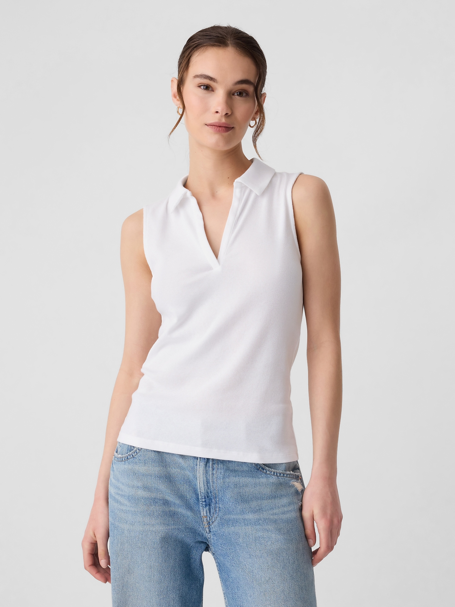 Ribbed Sleeveless Polo Shirt