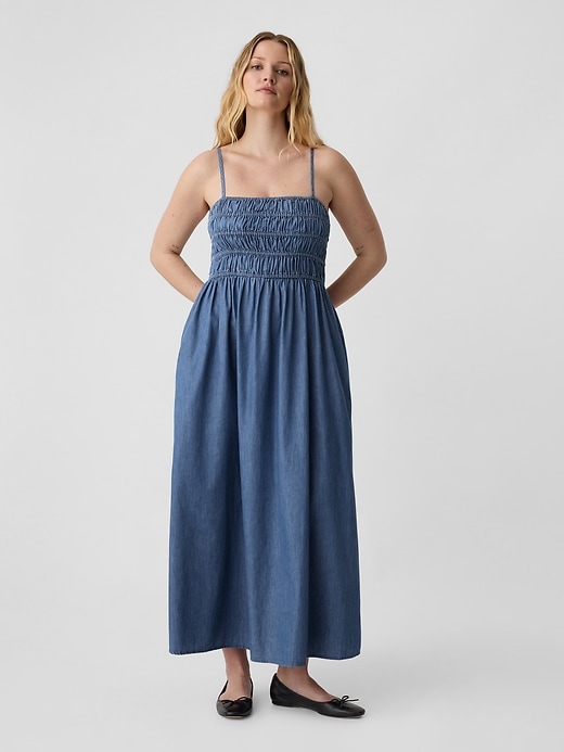 Image number 3 showing, Denim Smocked Maxi Dress