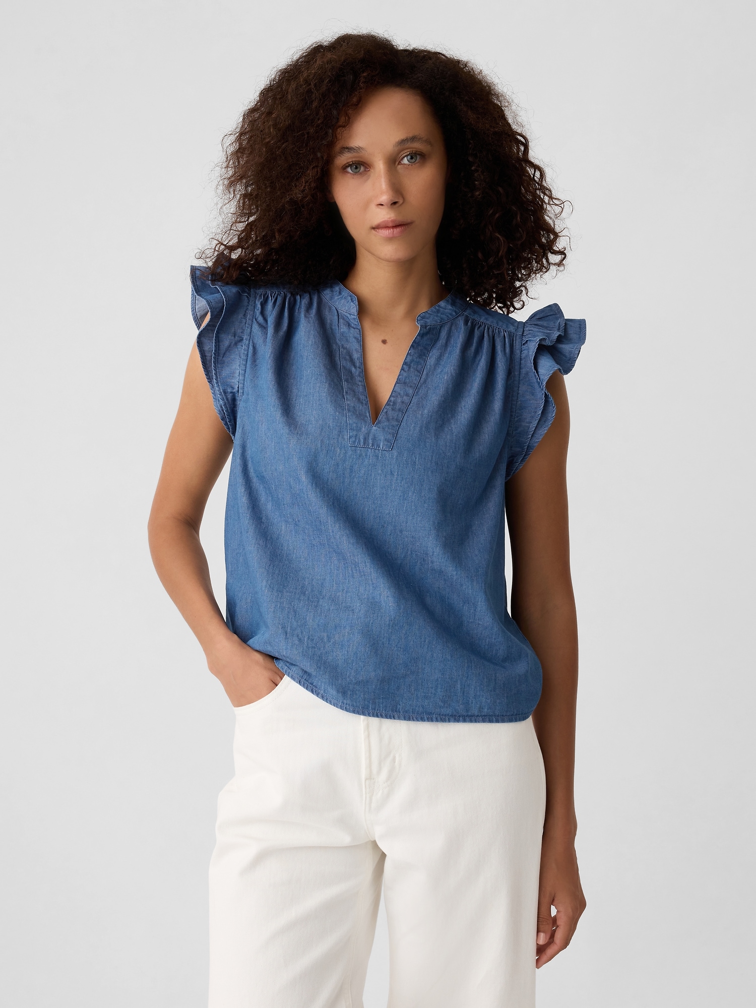 Splitneck Flutter Sleeve Top