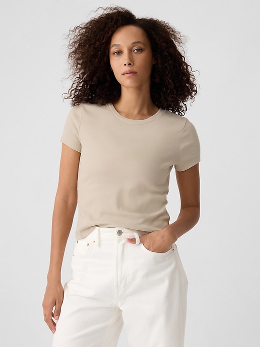 Image number 1 showing, Cropped Fitted Ribbed T-Shirt