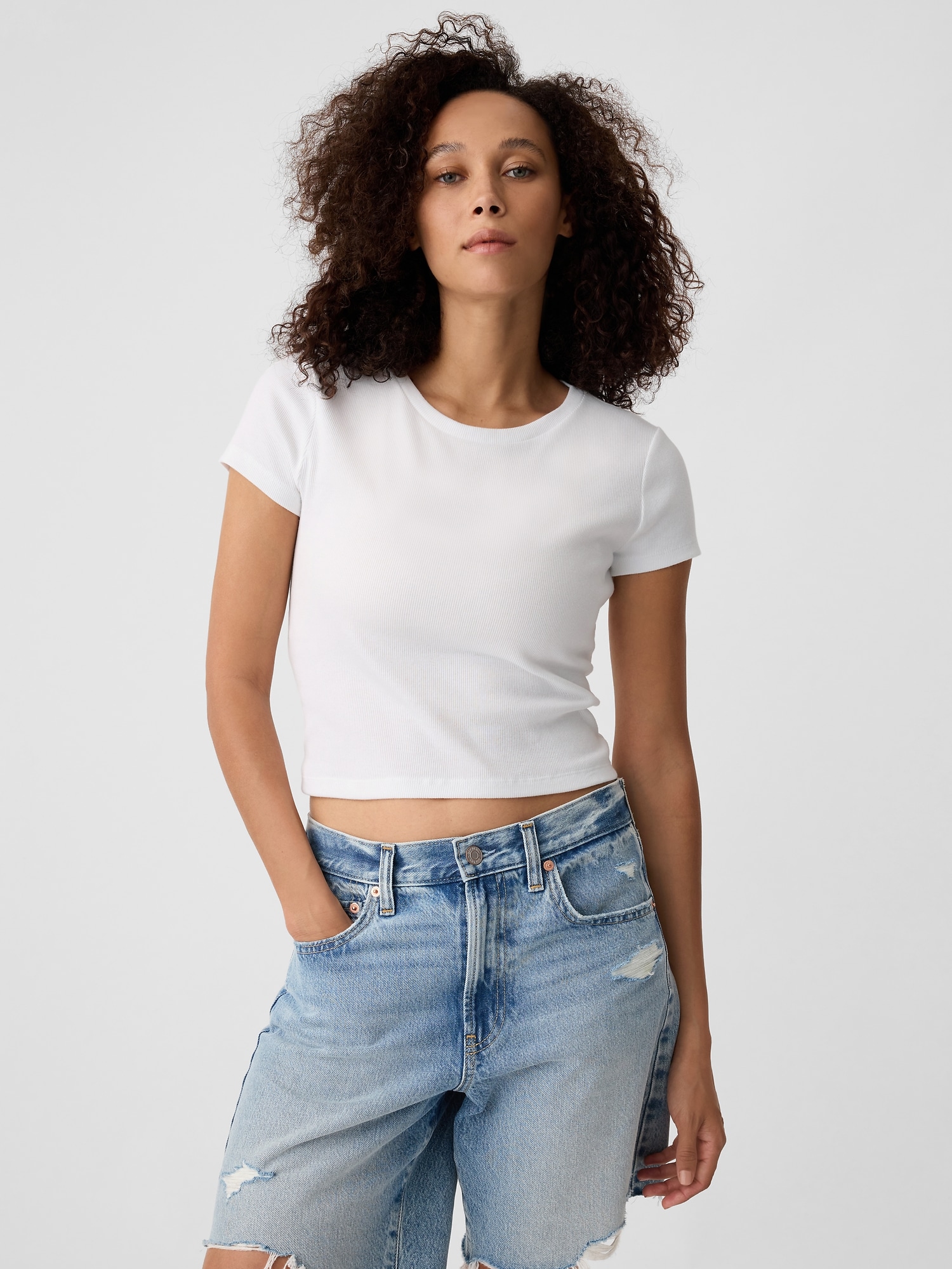 ARTIFICIAL WORLD Ribbed Slim Cropped T-Shirt main image 0