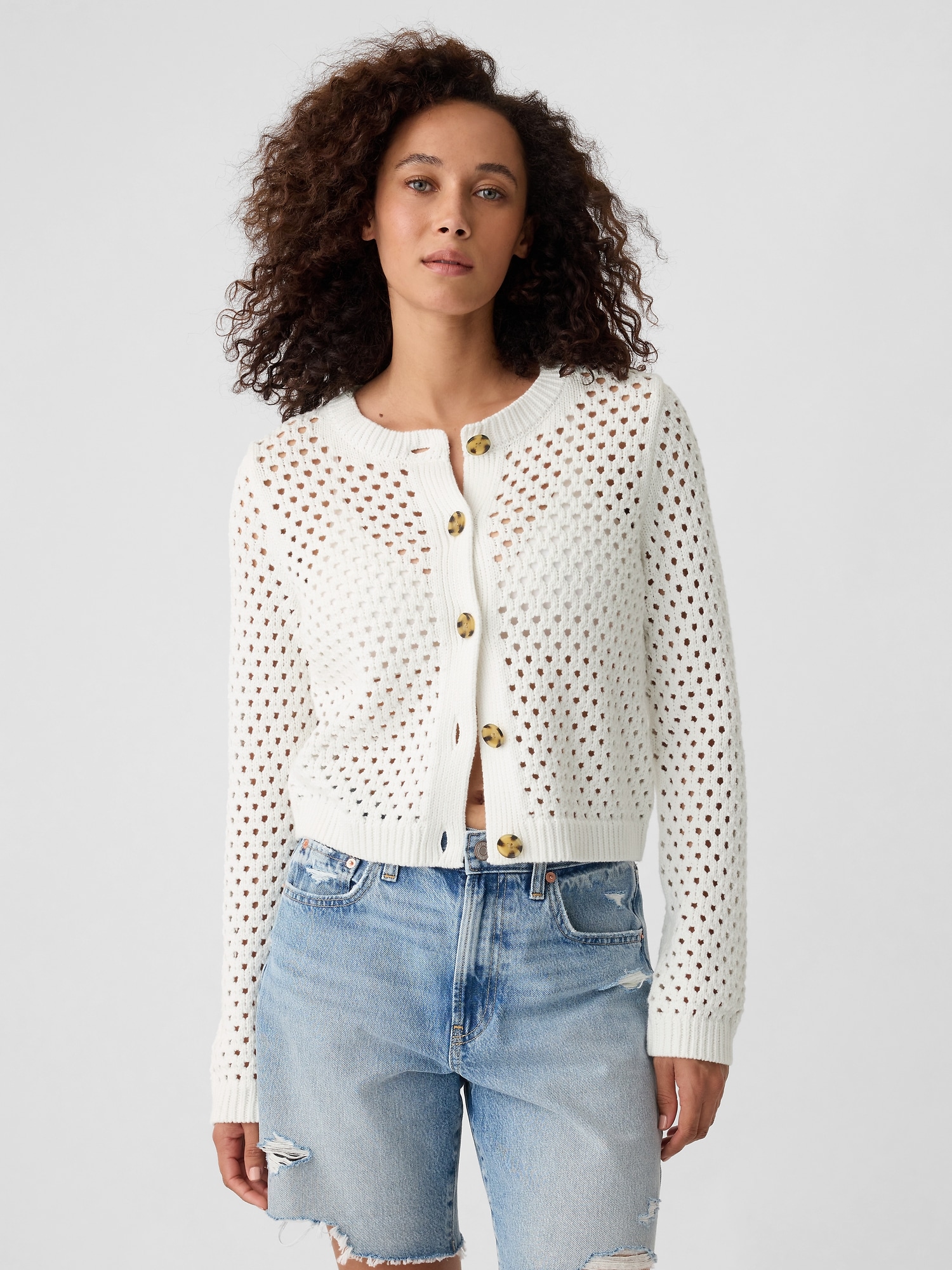Open-Stitch Crewneck Cardigan | Gap Factory