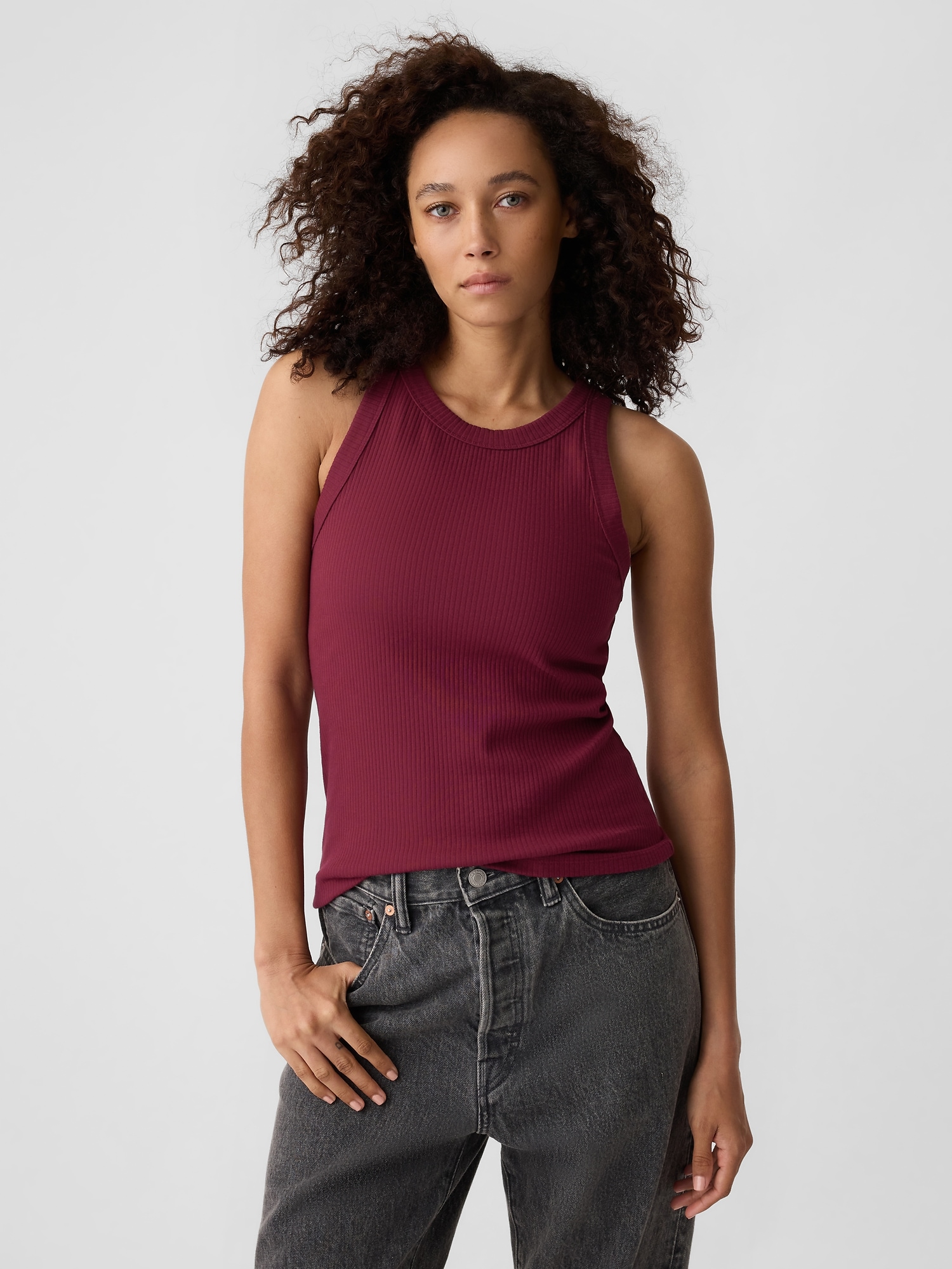 Ribbed High Neck Tank