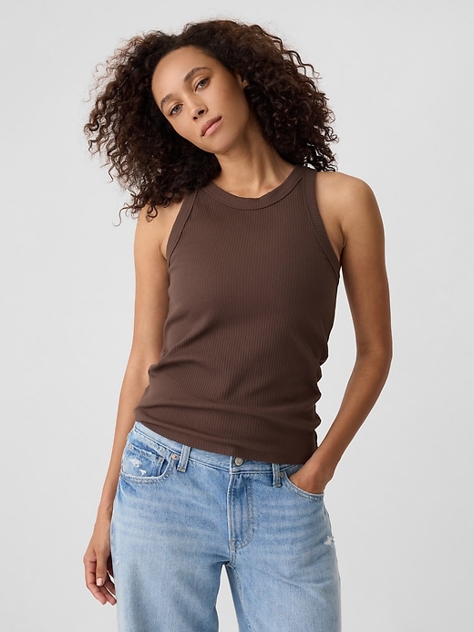 Image number 1 showing, Ribbed High-Neck Tank
