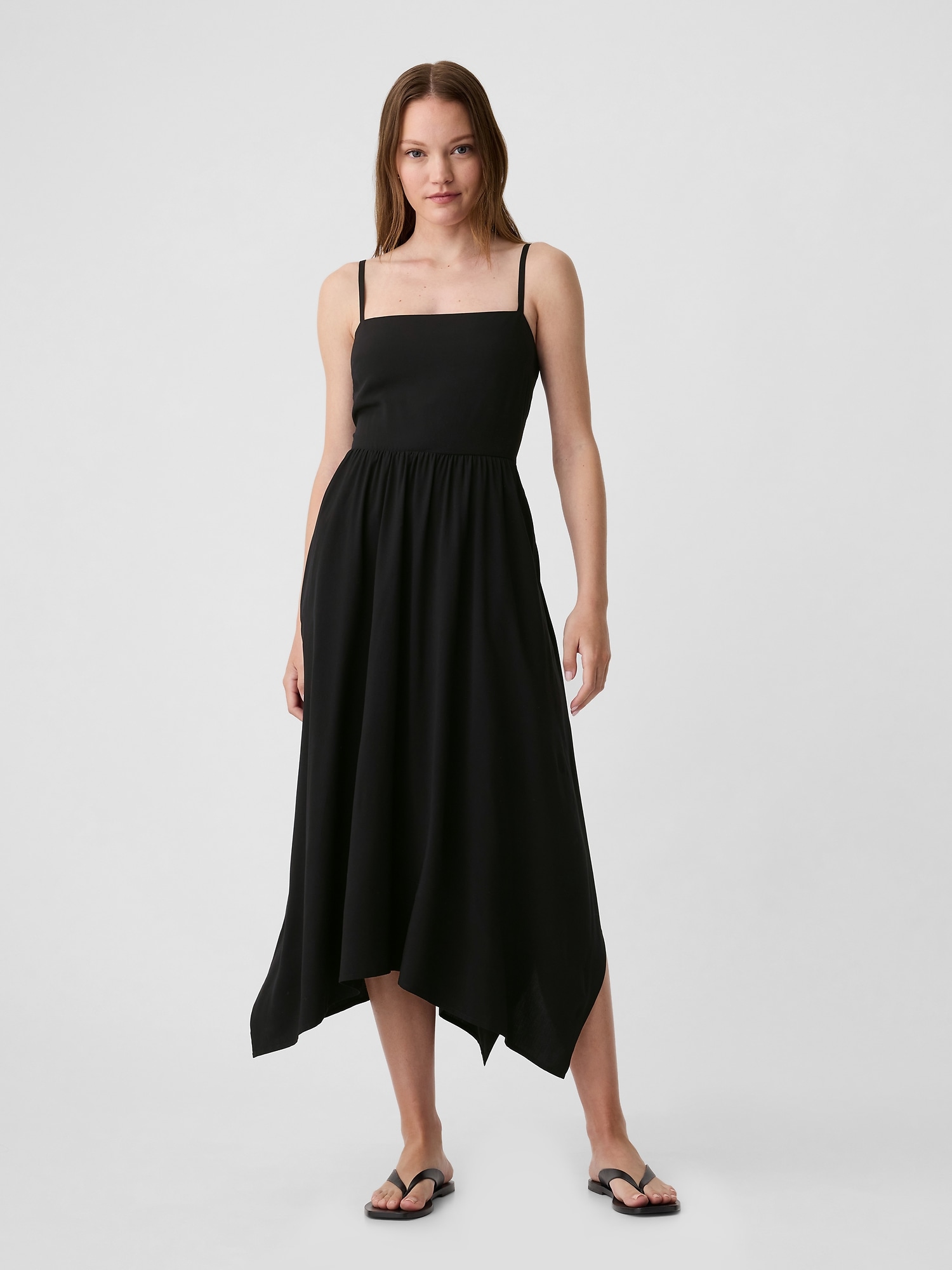 Squareneck Handkerchief Hem Midi Dress