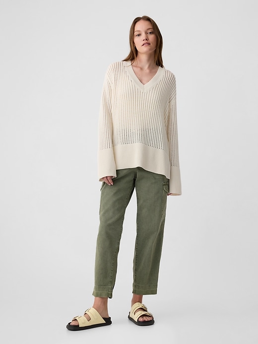 Image number 8 showing, Relaxed Crochet V-Neck Sweater