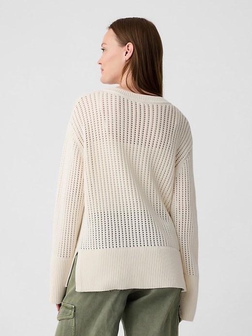Image number 2 showing, Relaxed Crochet V-Neck Sweater