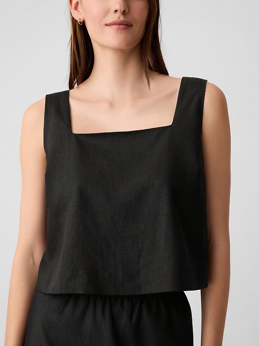 Image number 9 showing, Cropped Linen-Blend Squareneck Top