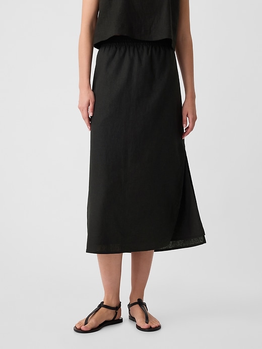 Image number 3 showing, Linen-Blend Midi Slip Skirt