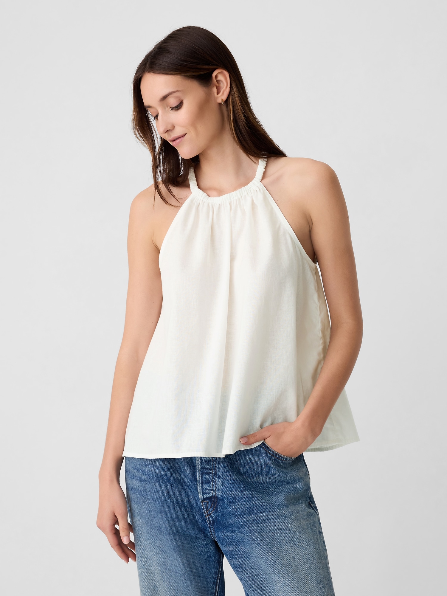Linen-Blend Halter Top