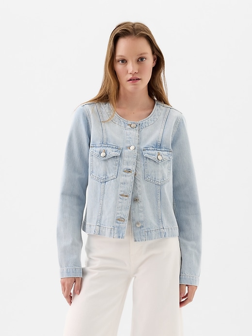 Image number 1 showing, Collarless Denim Jacket