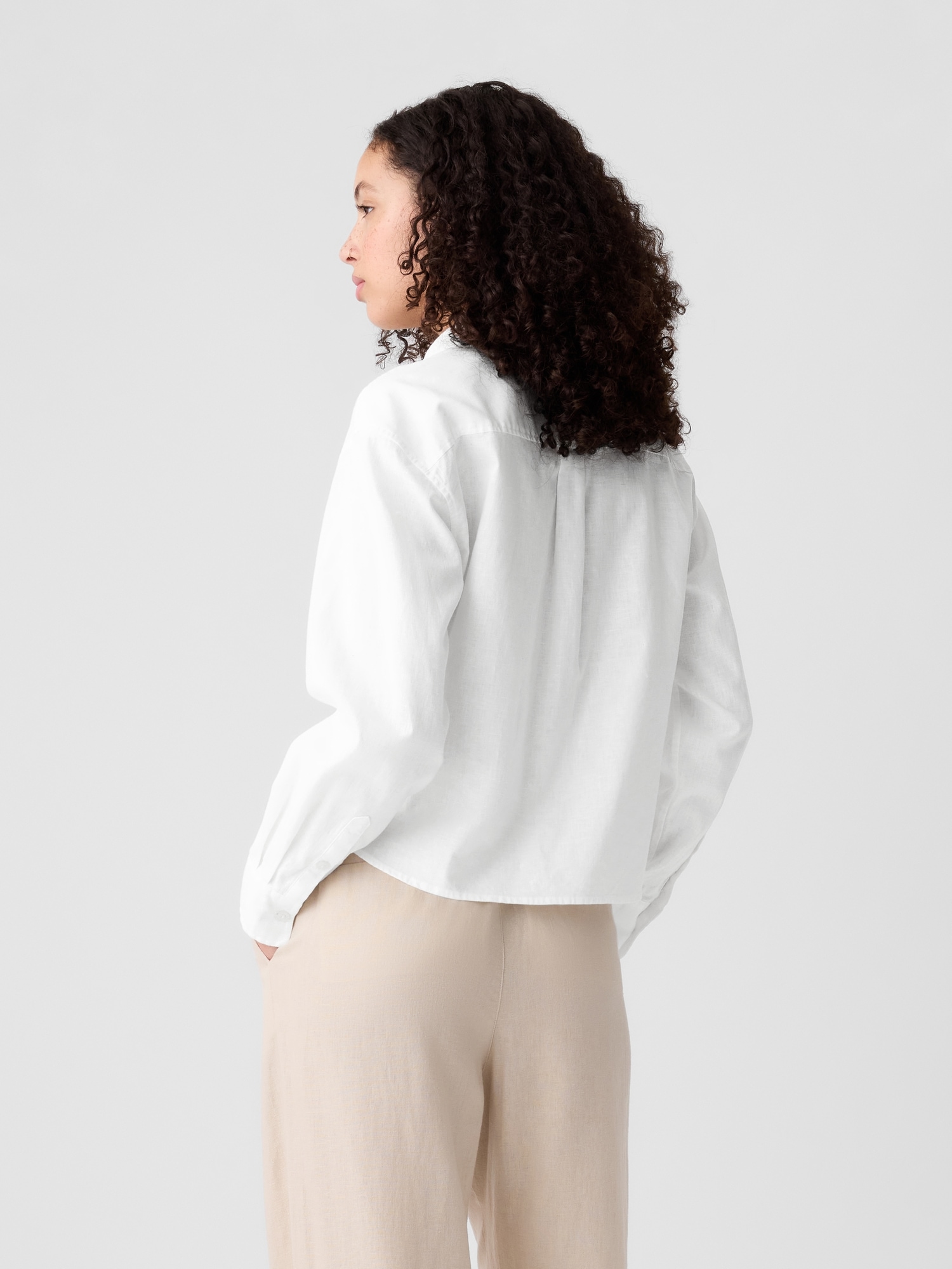 Cropped Linen-Blend Shirt | Gap Factory