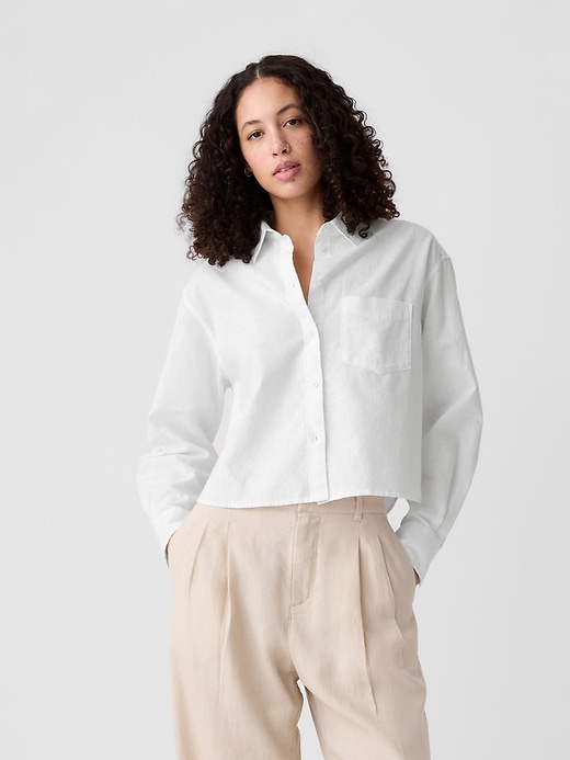 Image number 3 showing, Cropped Linen-Blend Shirt