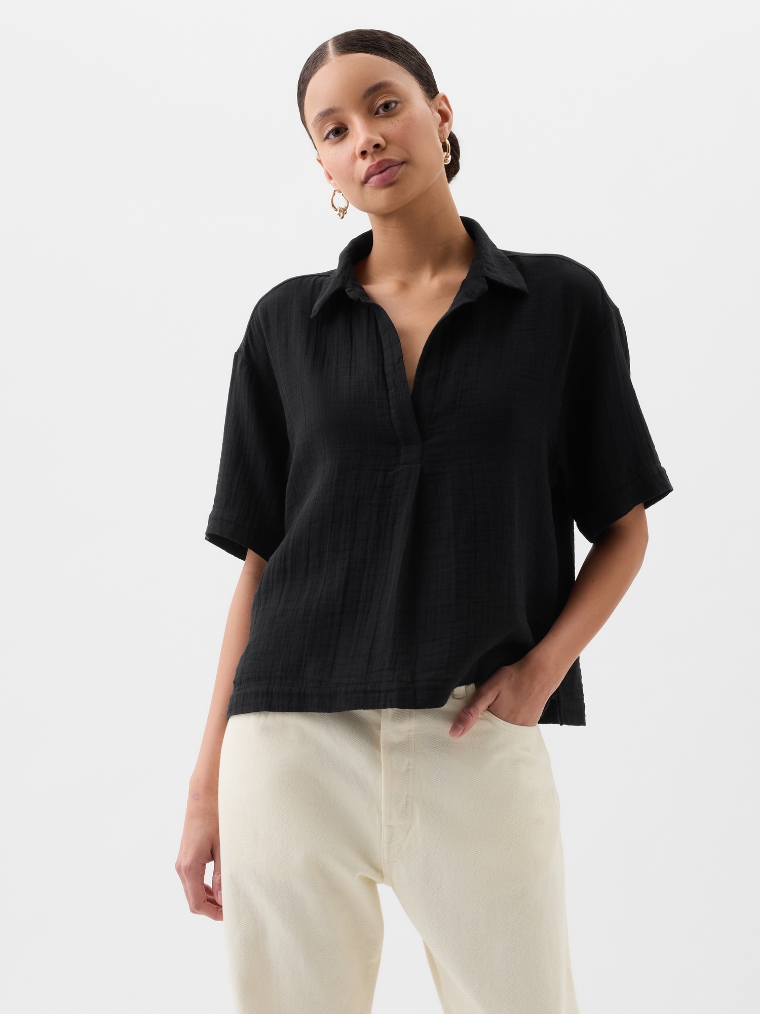 Relaxed Gauze Popover Top