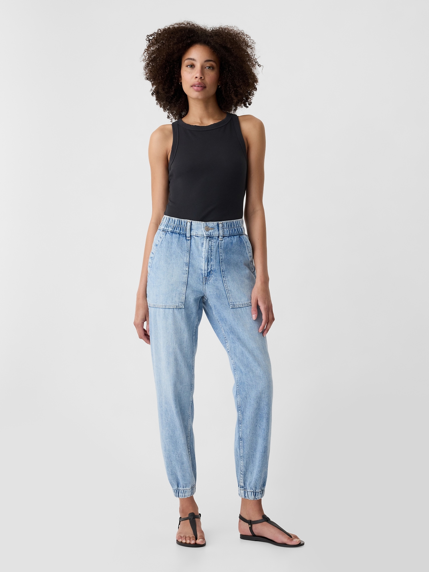 High Rise Denim Girlfriend Utility Joggers