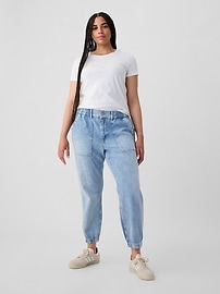 High Rise Denim Girlfriend Utility Joggers