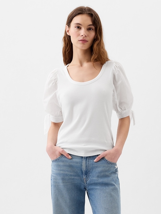 Image number 1 showing, Puff Tie-Sleeve T-Shirt