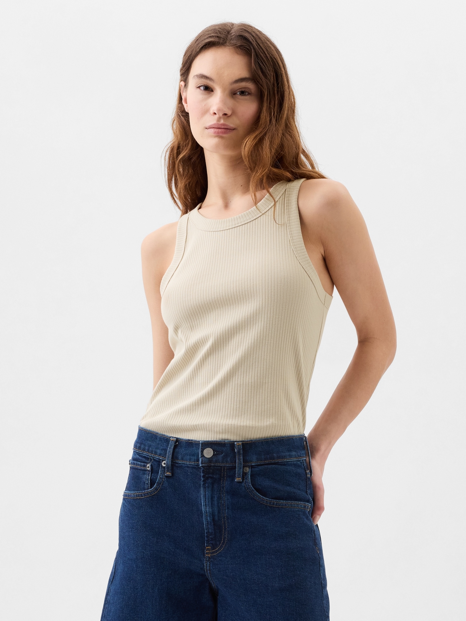 Ribbed High Neck Tank