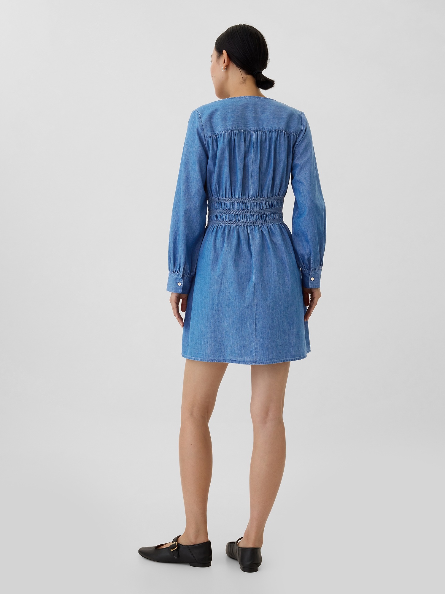 ワンピース MISTREASSPin Tuck Denim Mini Shirt Dress MISTREASSPin Tuck Denim Mini Shirt Dress