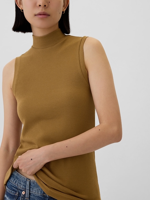 Image number 4 showing, Ribbed Sleeveless Mockneck T-Shirt