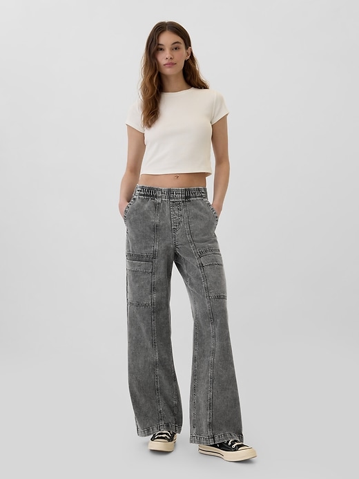 Image number 1 showing, High Rise Wide-Leg Pull-On Jeans