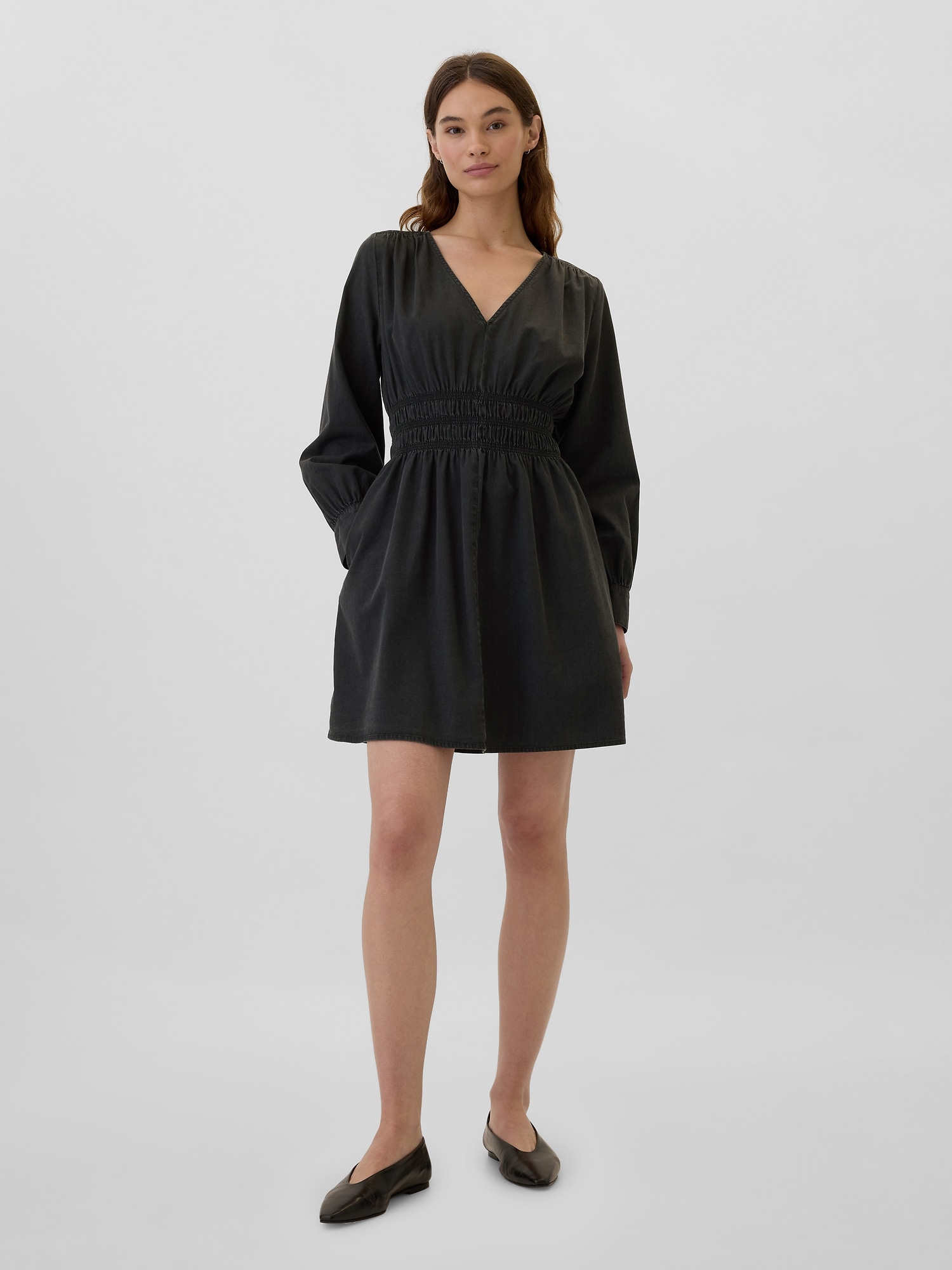Smocked Denim Mini Shirtdress Gap Factory