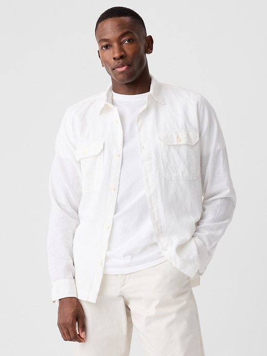 Image number 1 showing, Linen-Blend Utility Shirt