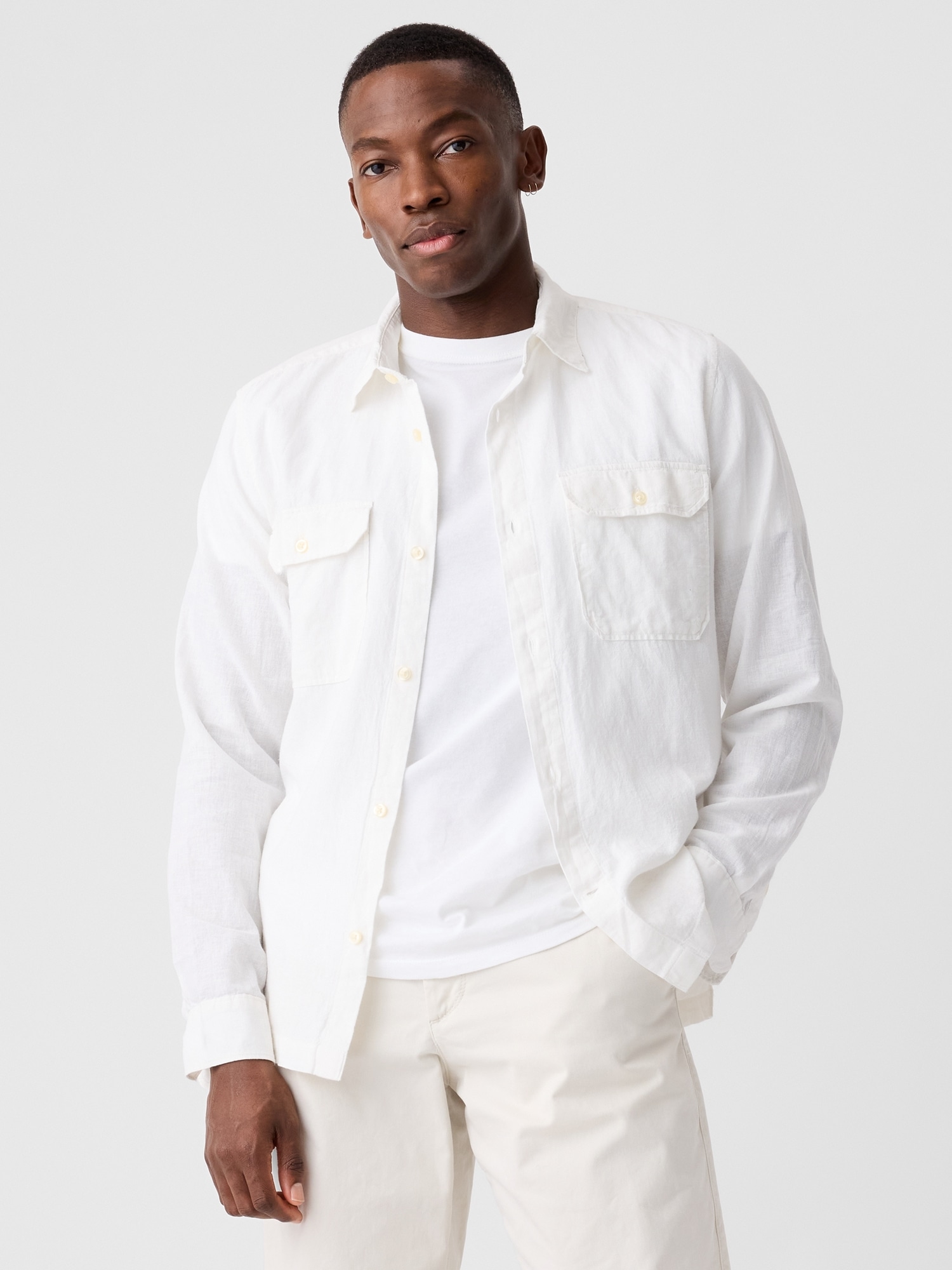 Linen-Blend Utility Shirt