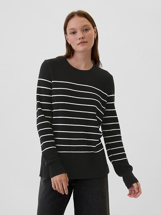 Image number 1 showing, Textured Stripe Crewneck Sweater