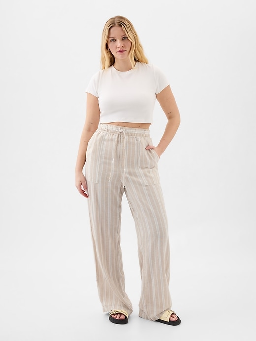Linen Blend Wide Leg Pull On Pants Gap Factory