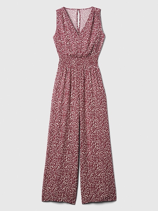 Image number 6 showing, Smocked Wide-Leg V-Neck Jumpsuit