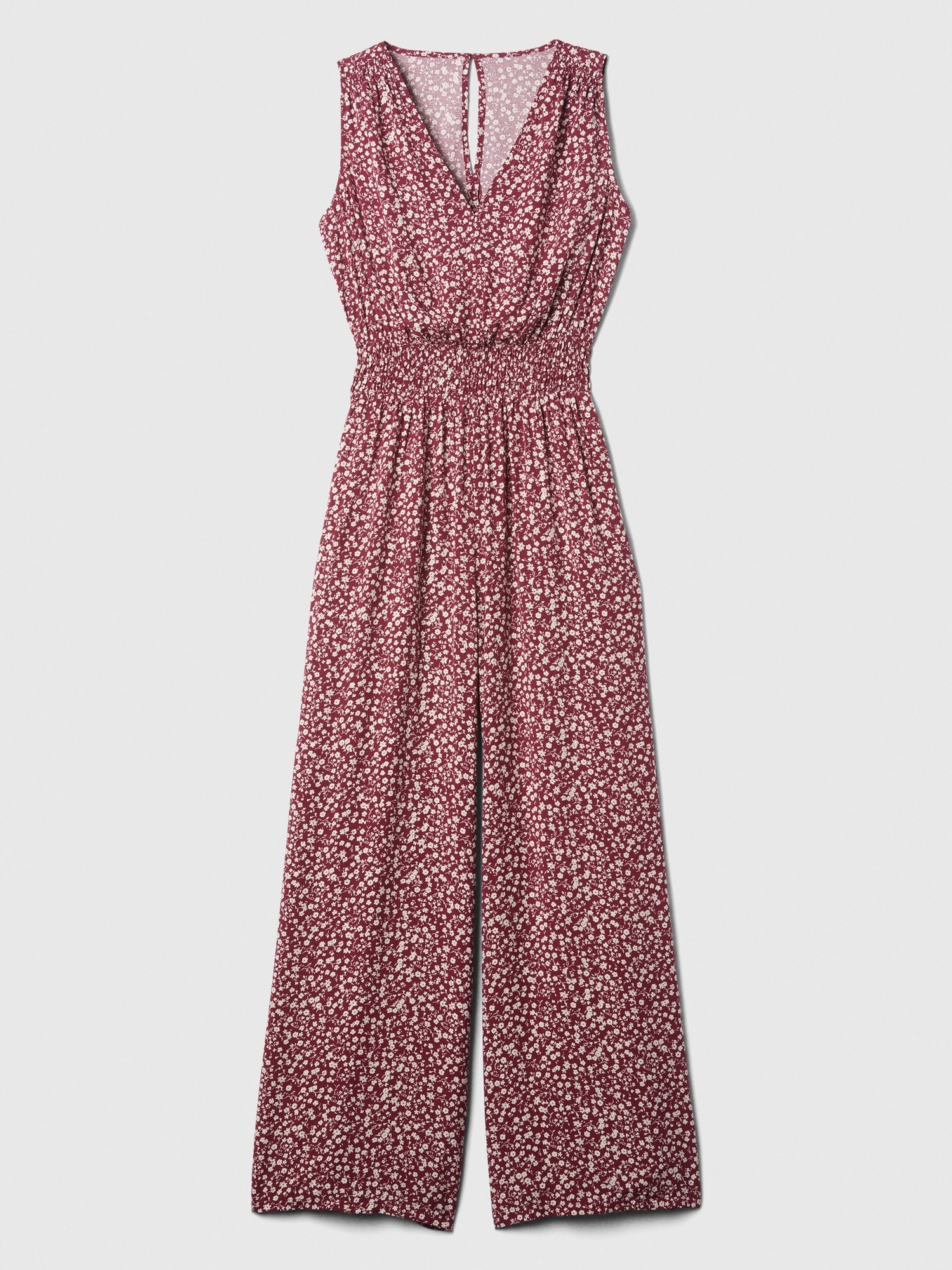 Smocked Wide-Leg V-Neck Jumpsuit | Gap Factory