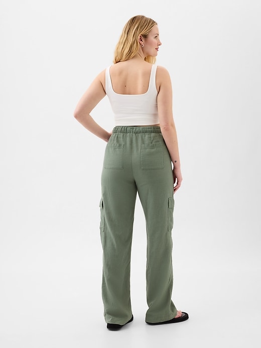 Image number 6 showing, Linen-Blend Wide-Leg Cargo Pull-On Pants