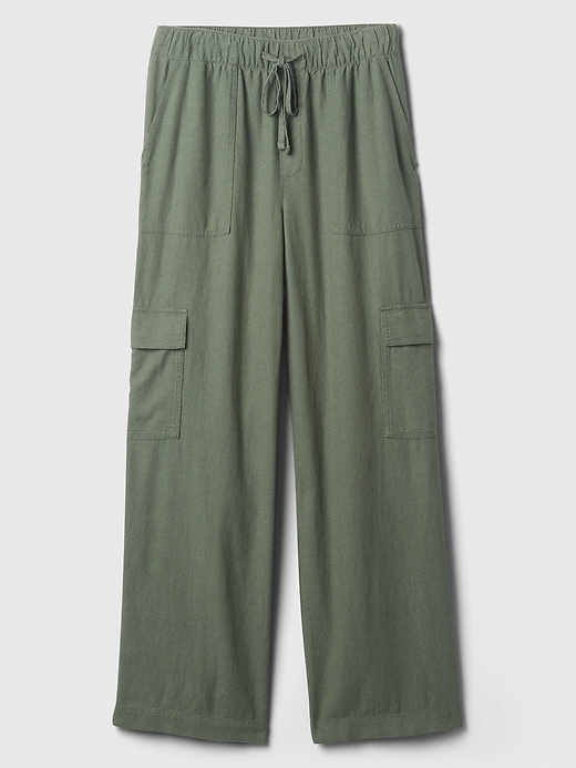 Image number 3 showing, Linen-Blend Wide-Leg Cargo Pull-On Pants