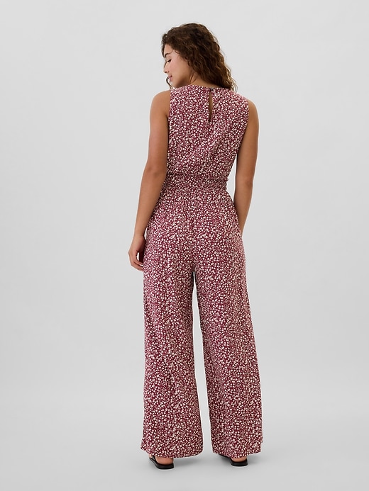 Image number 2 showing, Smocked Wide-Leg V-Neck Jumpsuit