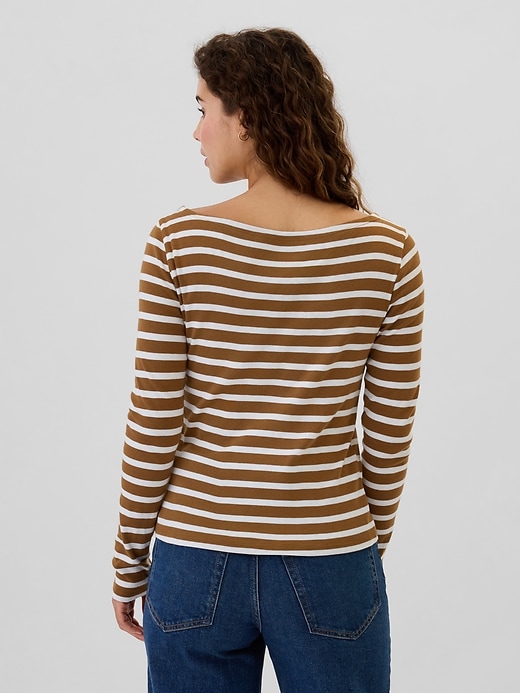 ☆ ☆ Slim Boat Neck Striped T-Shirt Striped boat-neck t-shirt - Women | MANGO OUTLET USA