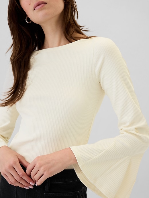Image number 4 showing, Ribbed Boatneck Bell Sleeve T-Shirt