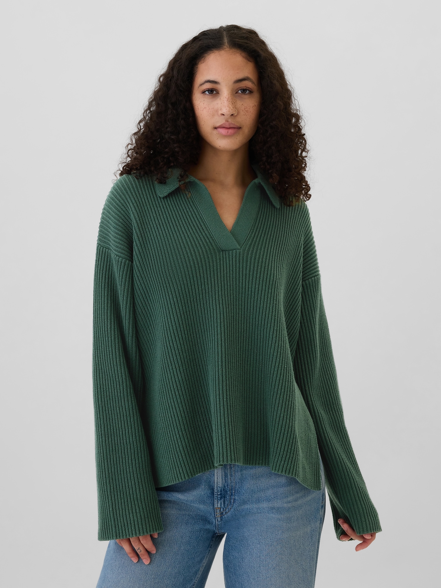 Relaxed 24 7 Split Hem Johnny Collar Sweater Gap Factory