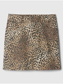 Mid Rise Denim Leopard Mini Skirt