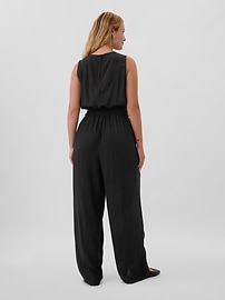 Smocked Wide-Leg V-Neck Jumpsuit