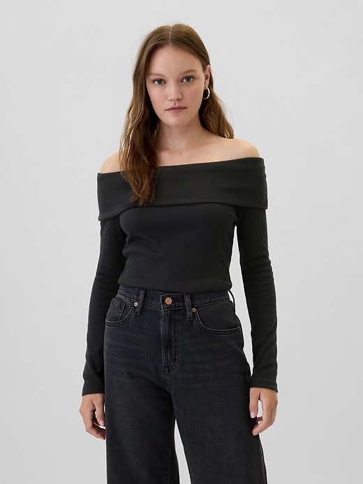 Image number 1 showing, Ribbed Foldover Top