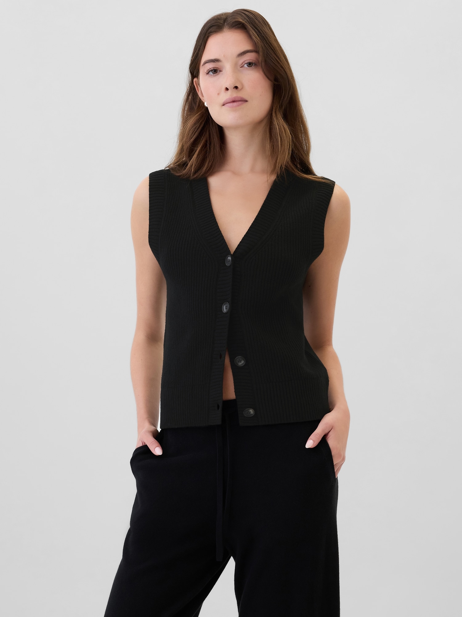 CashSoft Ribbed Sweater Vest Gap Factory