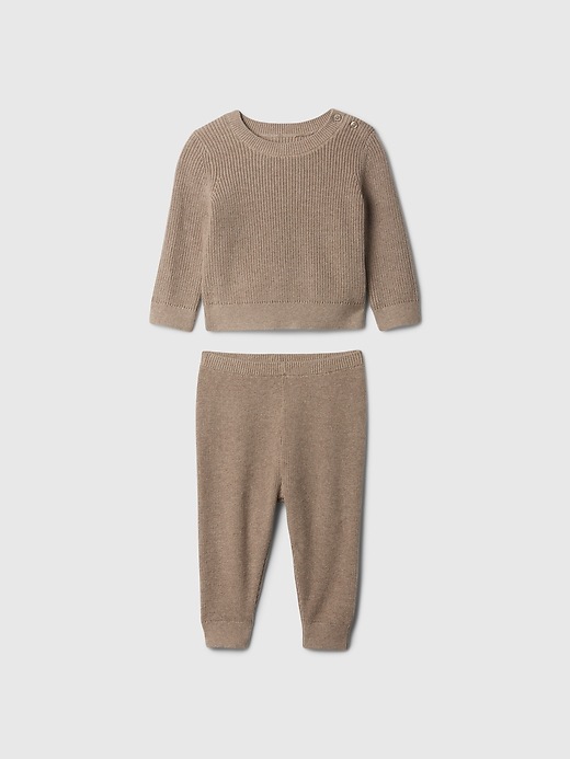 Baby Print Ribbed Sweater Two-Piece Outfit Set